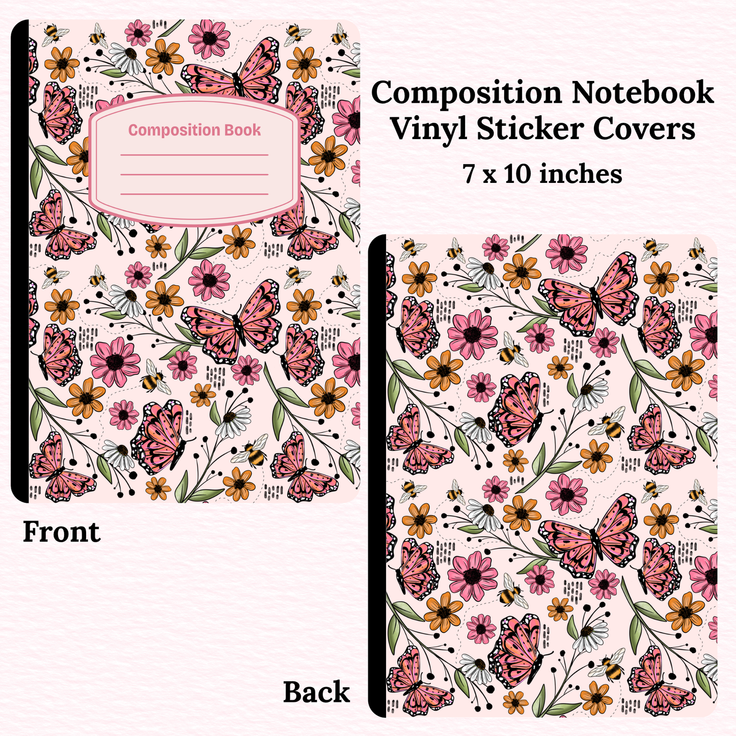 Pink Butterflies Composition Notebook Vinyl Cover