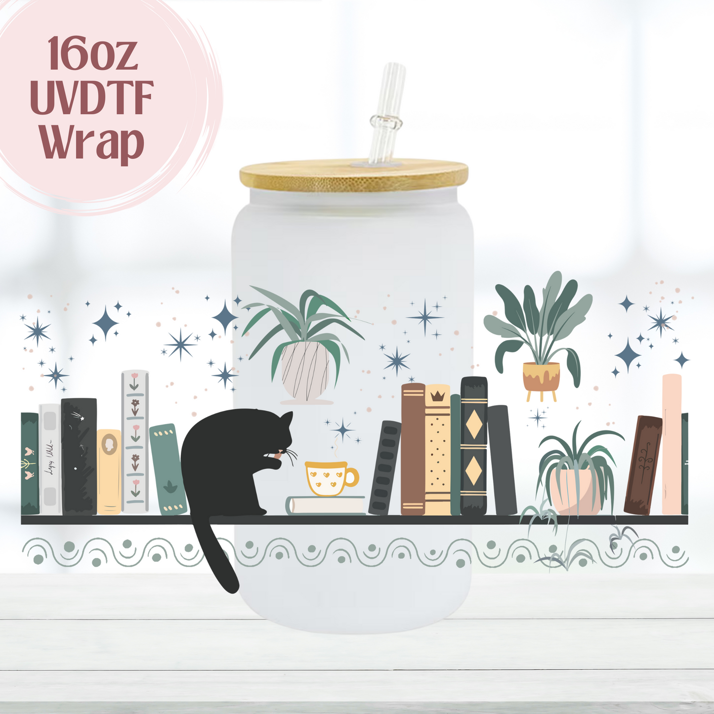 Cat and Books 16oz UVDTF Cup Wrap