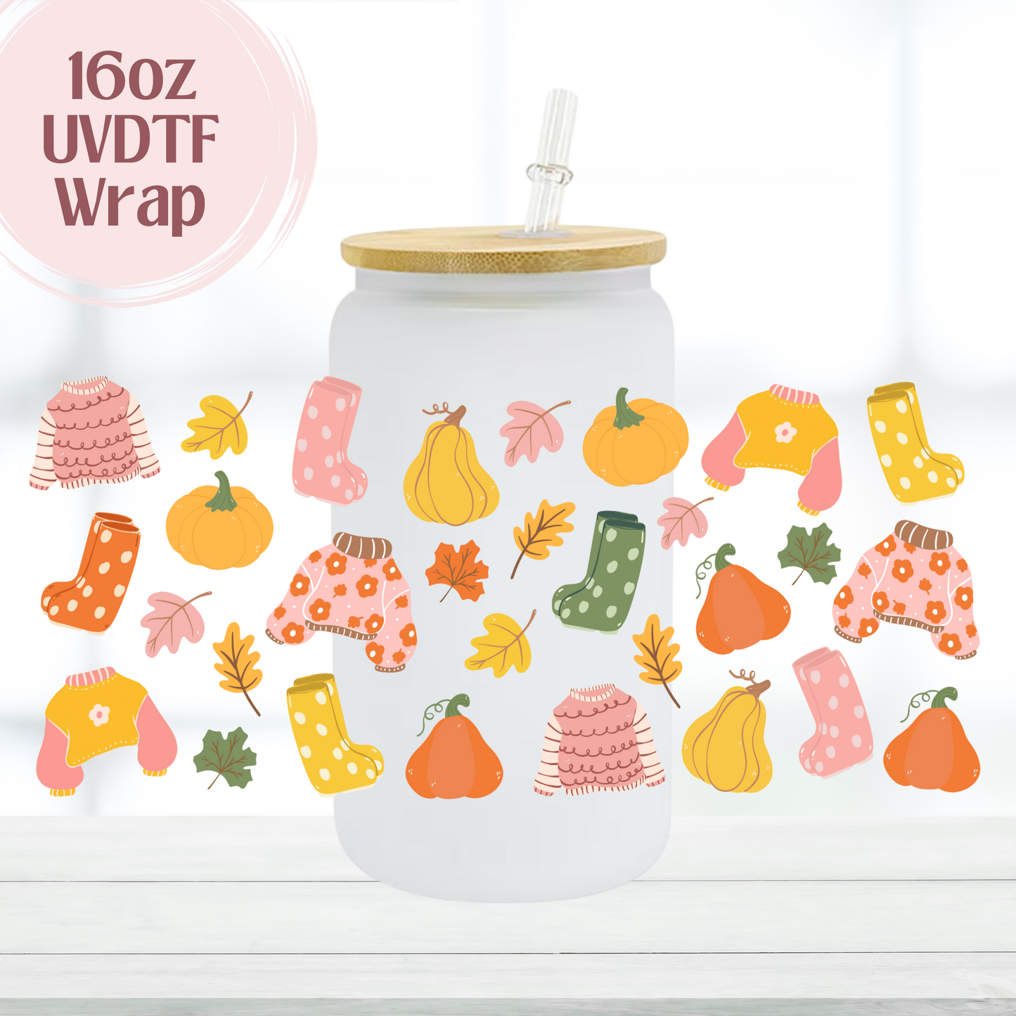 Cute Fall 16oz UVDTF Cup Wrap