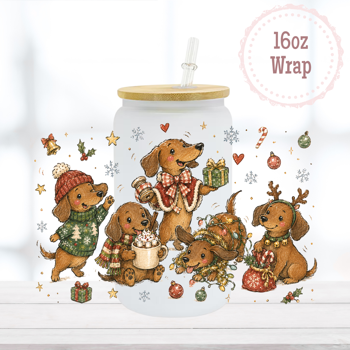 Christmas Dogs 16oz UVDTF Cup Wrap