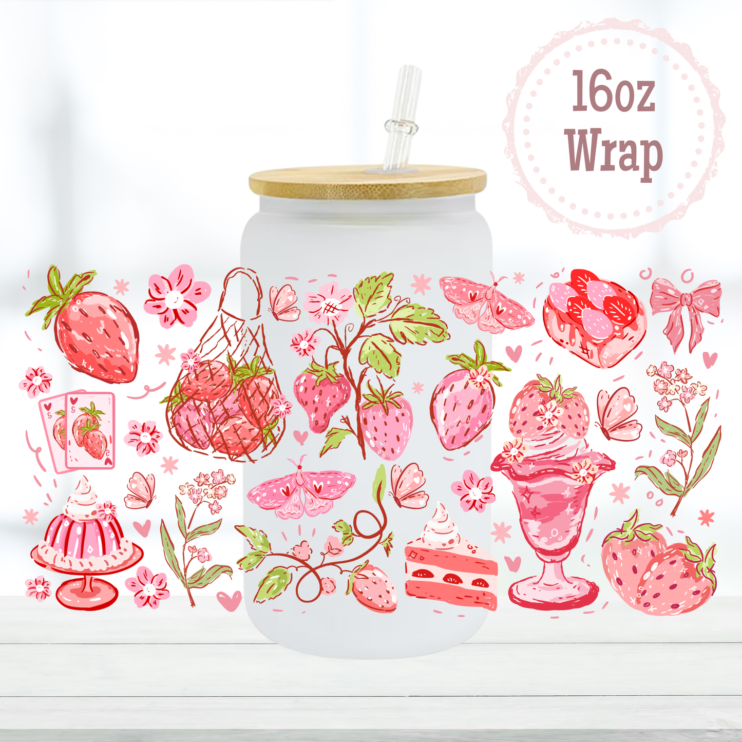 Strawberries 16oz UVDTF Cup Wrap