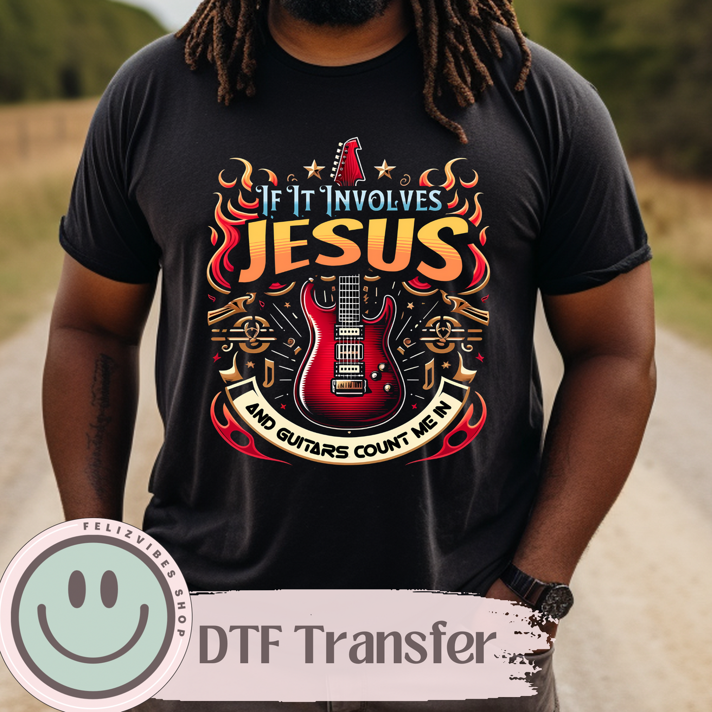 Jesus and Guitars DTF Print