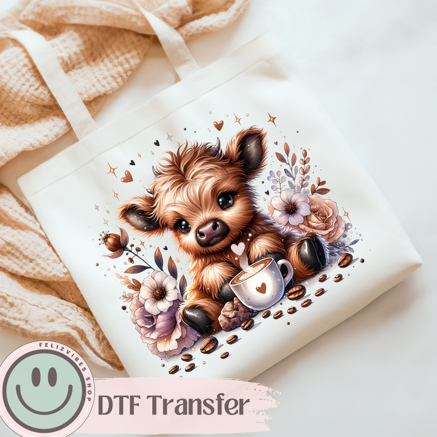 Coffee Highland Cow DTF Print