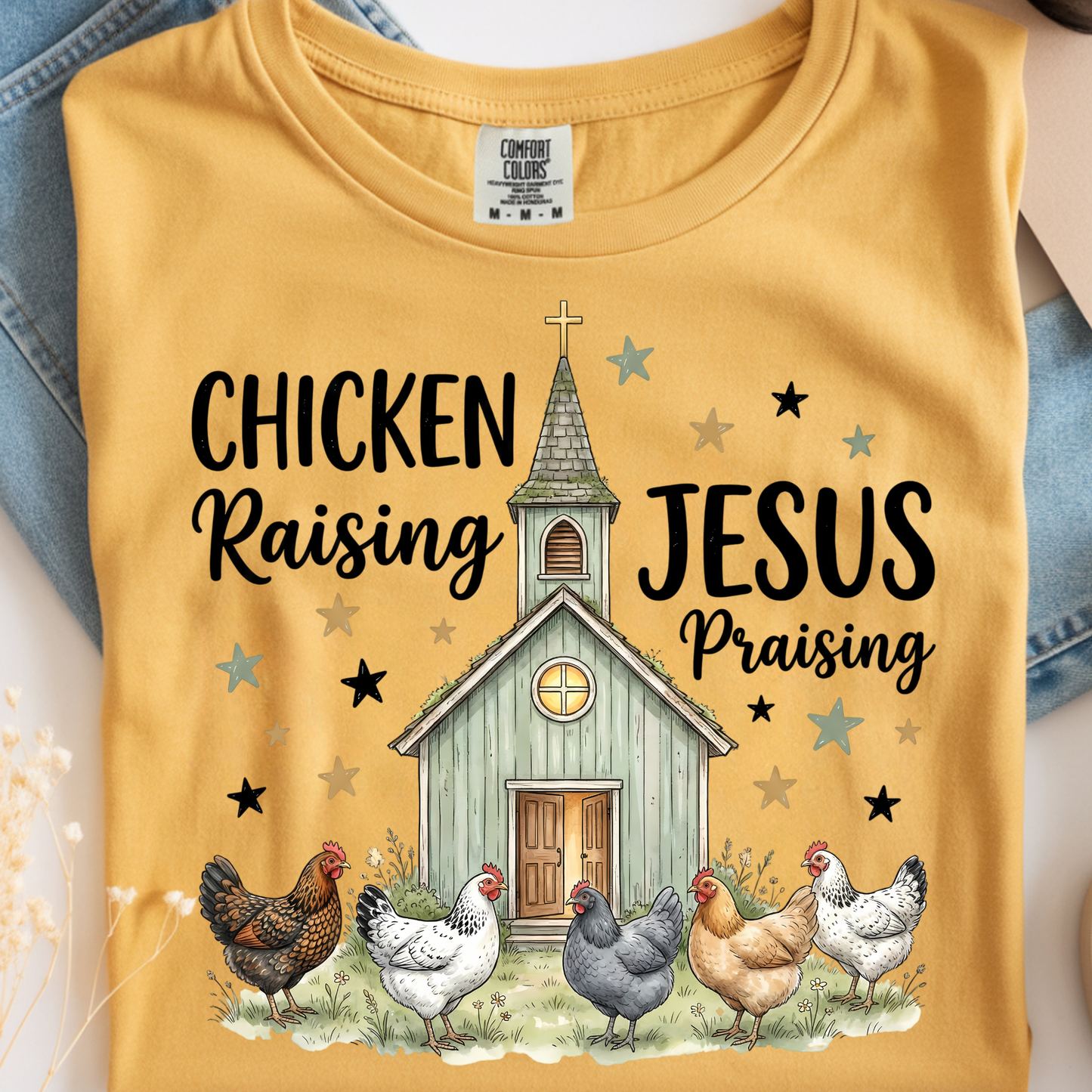Chicken Raising Jesus Praising DTF Print