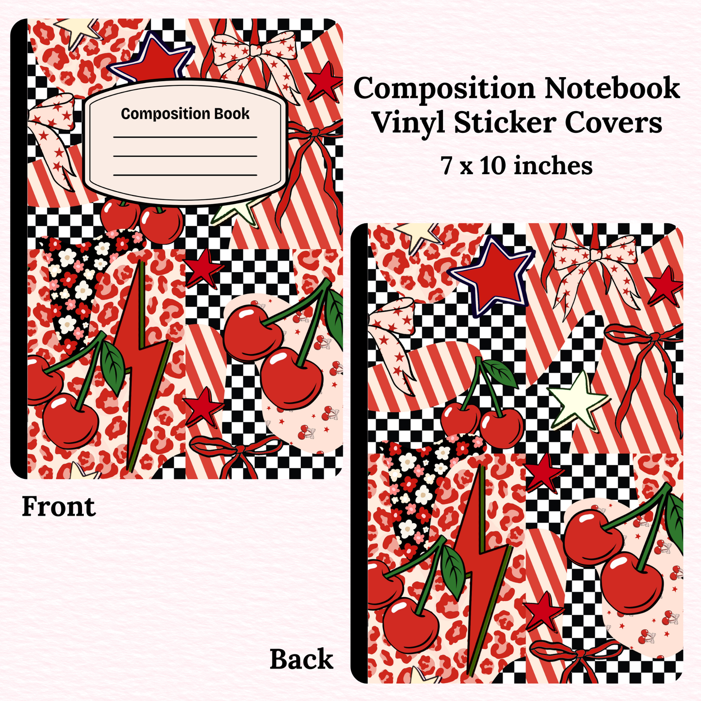 Cherries Checkered Composition Notebook Vinyl Cover