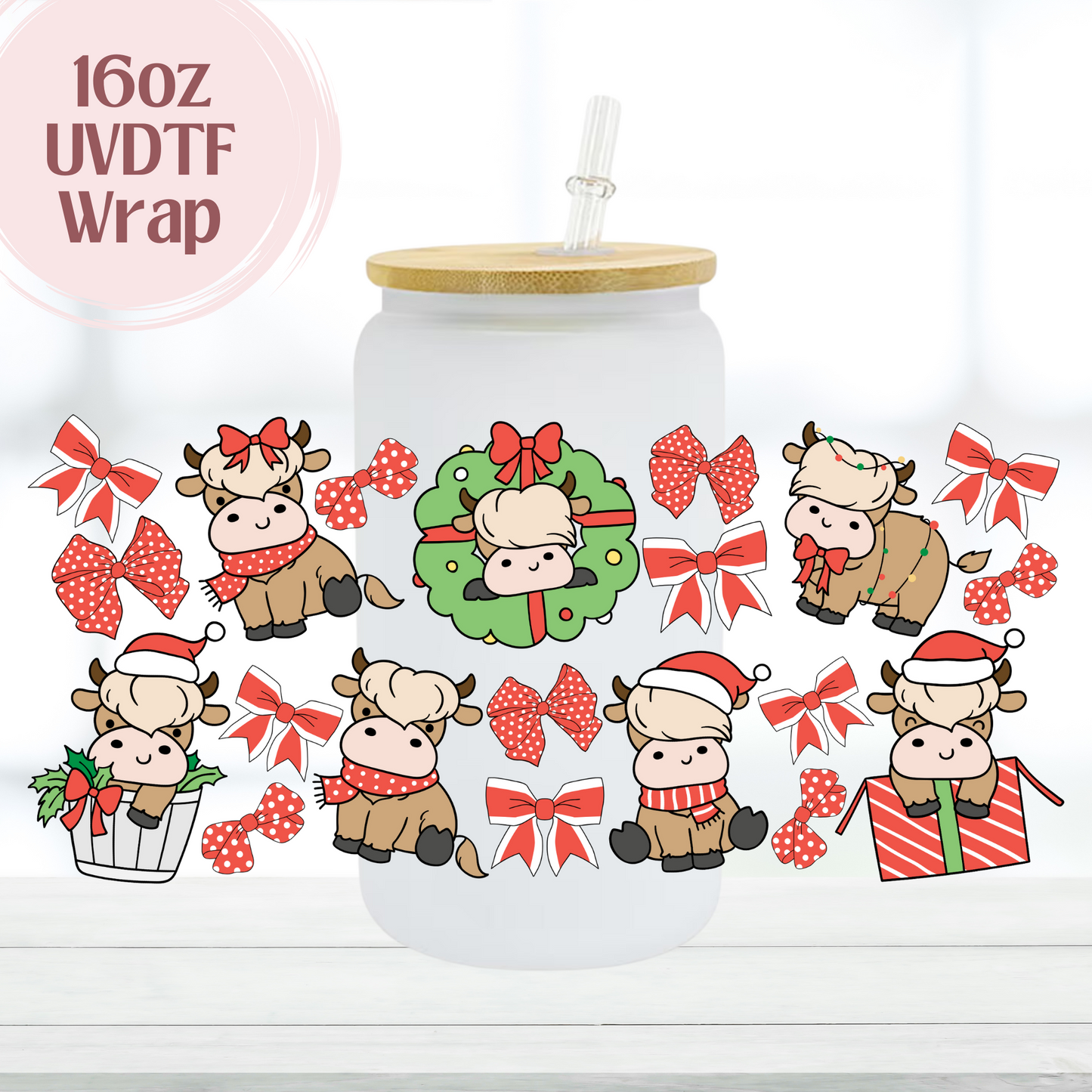 Cute Highland Christmas 16oz UVDTF Cup Wrap