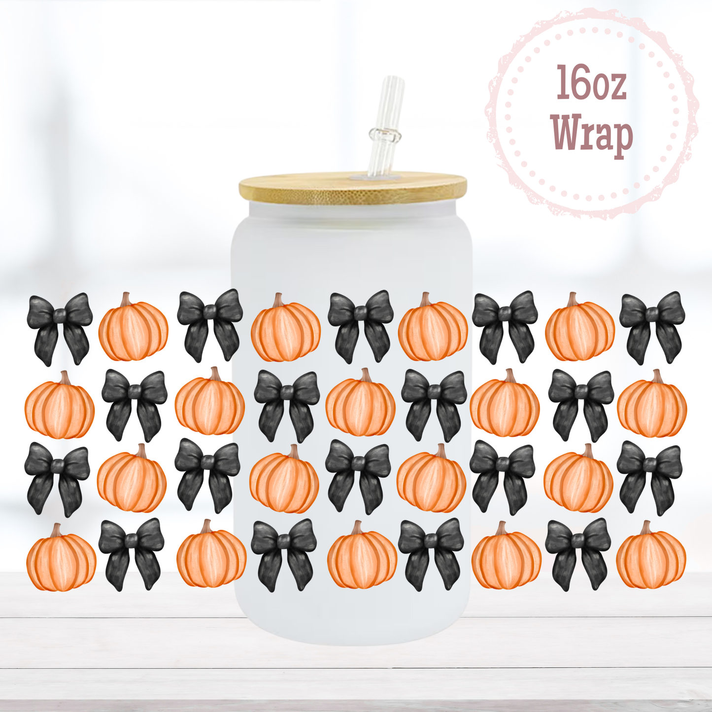 Pumpkins and Black Bows 16oz UVDTF Cup Wrap