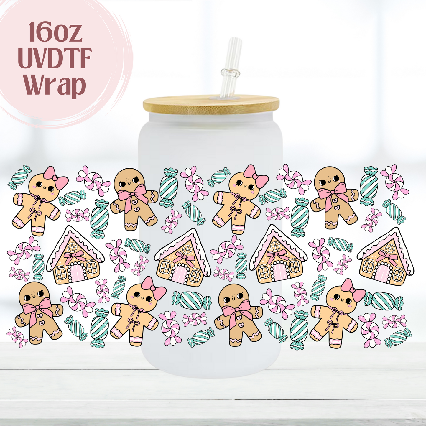 Gingerbreads Pink 16oz UVDTF Cup Wrap