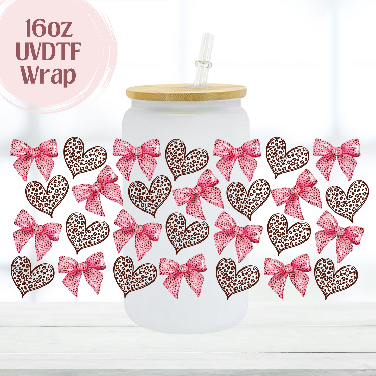 Animal Print Hearts and Bows 16oz UVDTF Cup Wrap