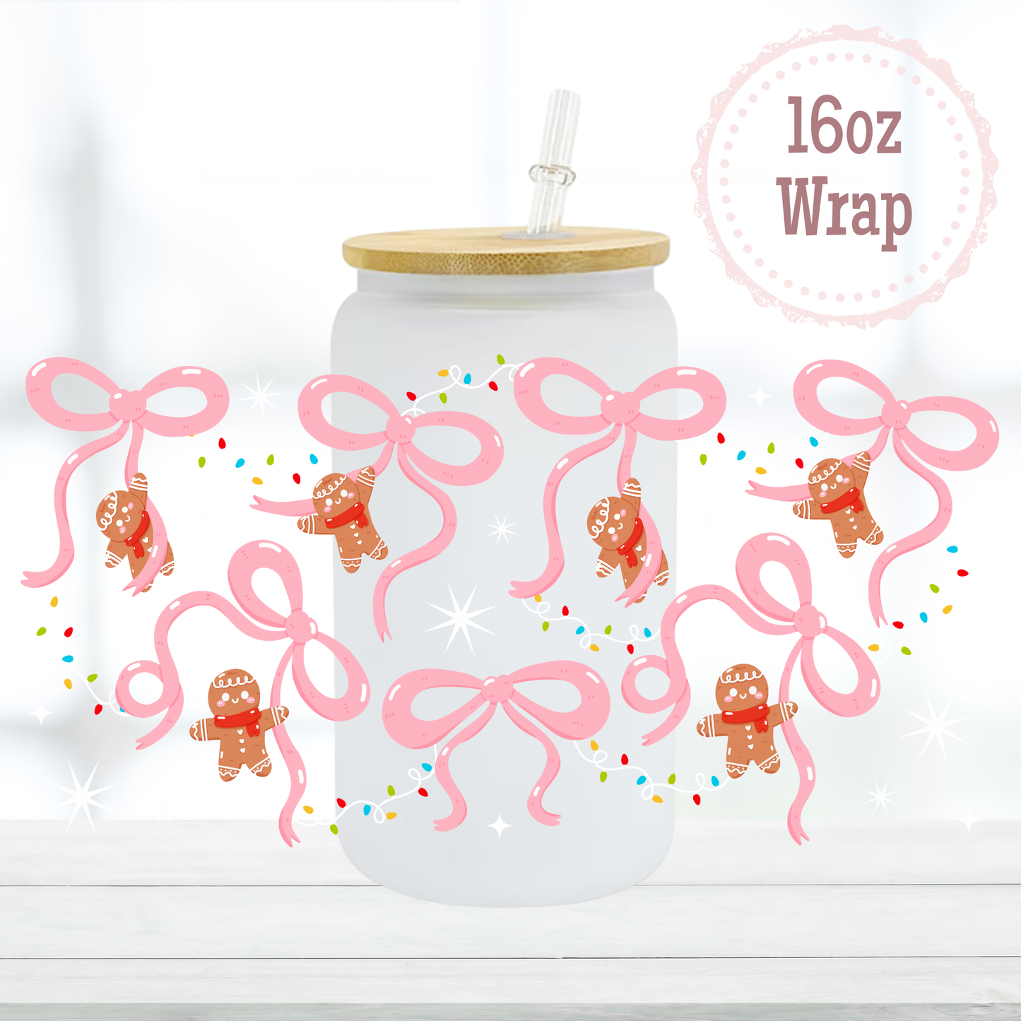 Gingerbread Bows 16oz UVDTF Cup Wrap