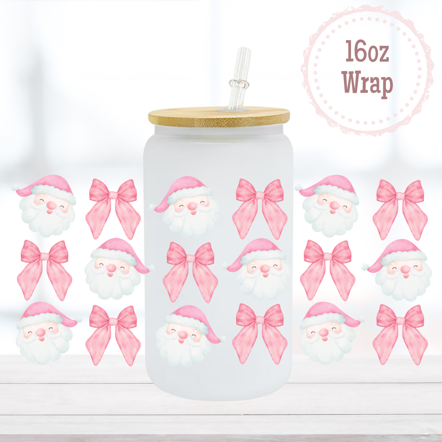 Pink Santas 16oz UVDTF Cup Wrap