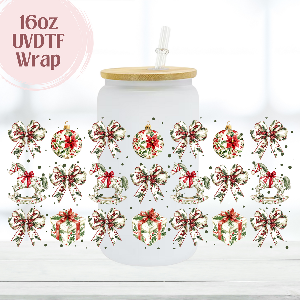 Coquette Vintage Christmas 16oz UVDTF Cup Wrap