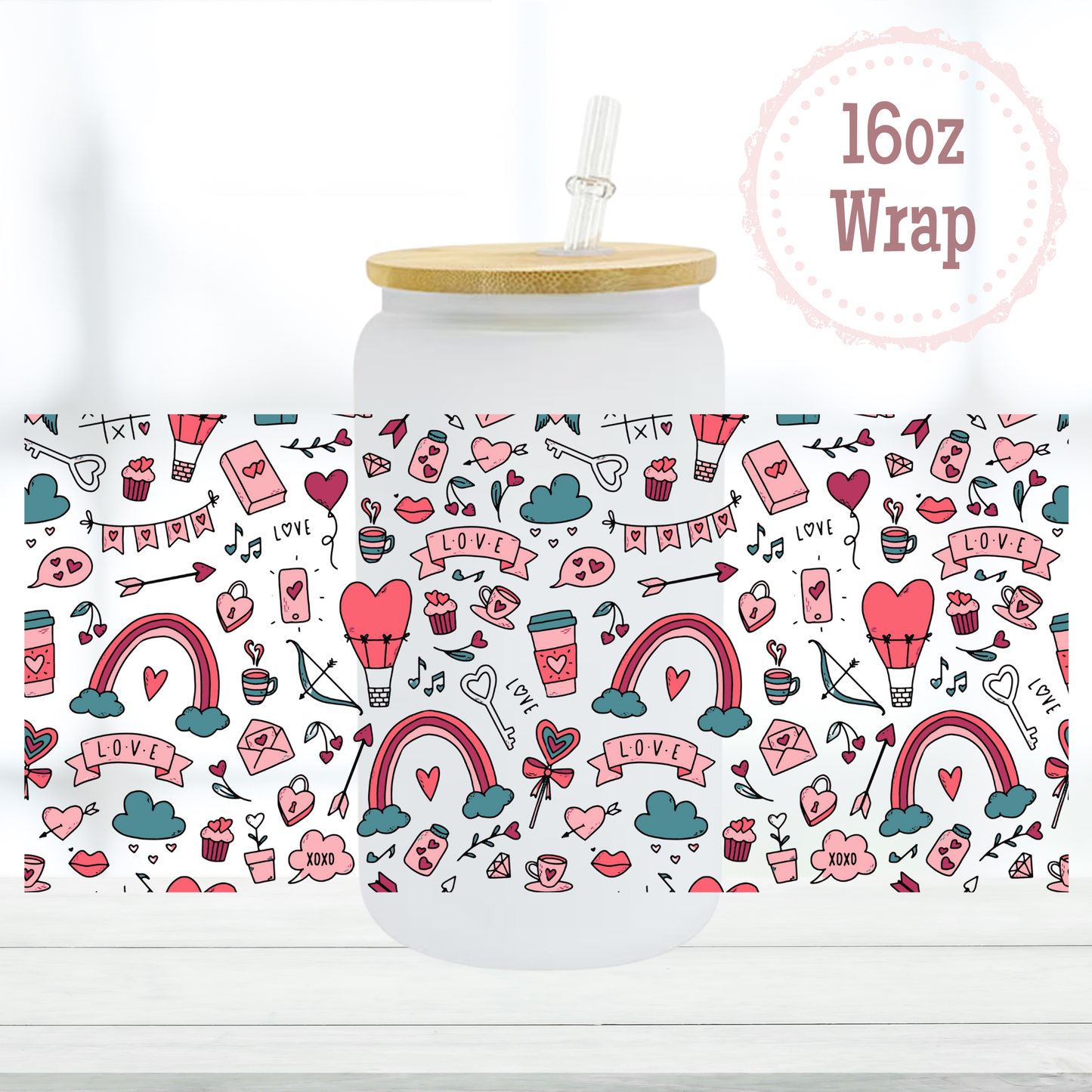 Hearts and Rainbows 16oz UVDTF Cup Wrap