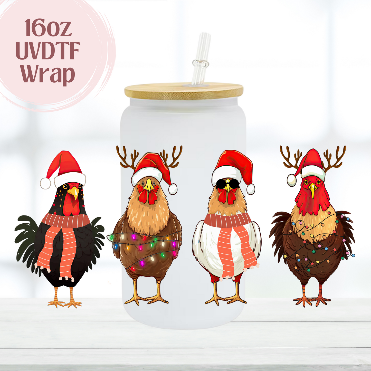 Christmas Chickens 16oz UVDTF Cup Wrap
