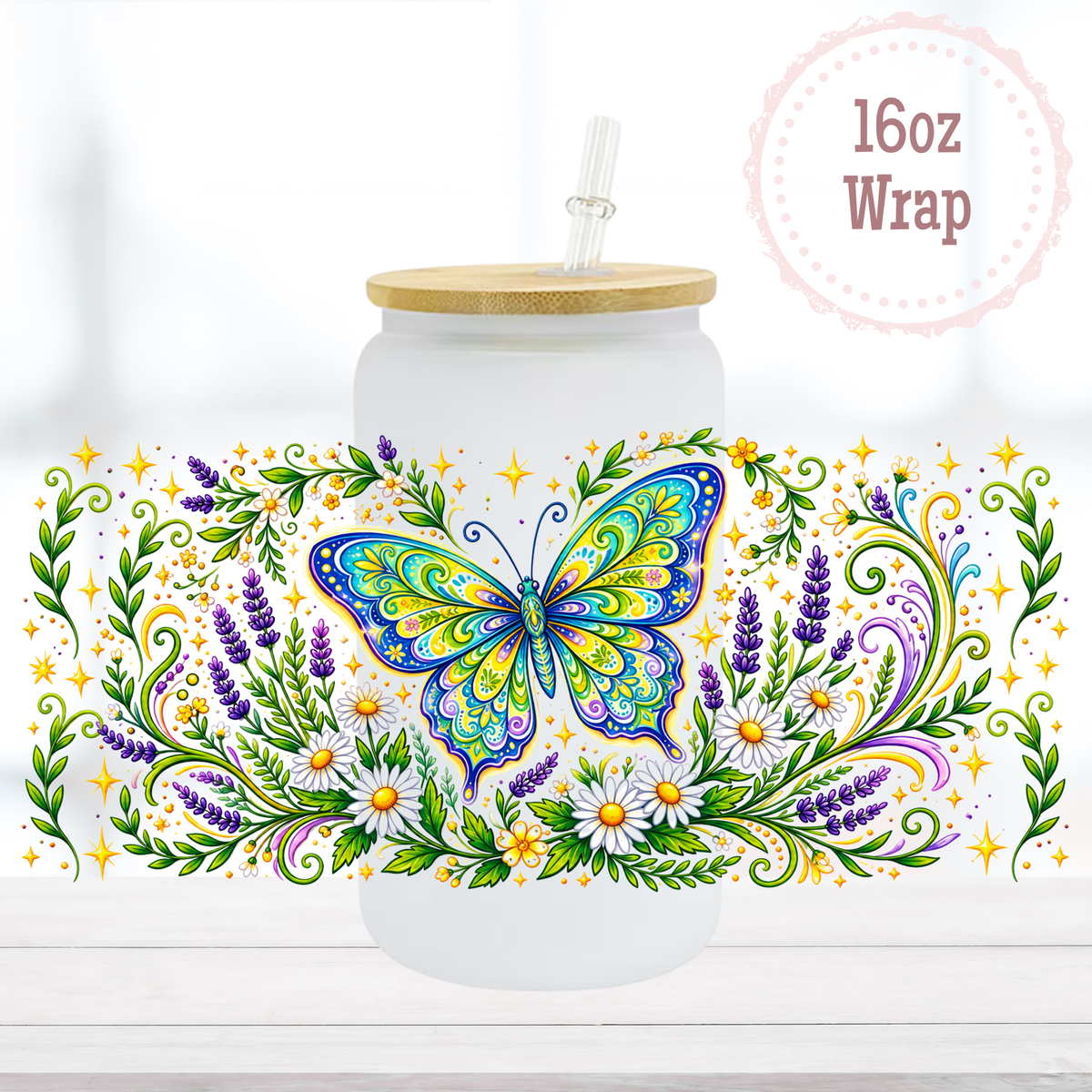 Purple & Green Butterfly 16oz UVDTF Cup Wrap