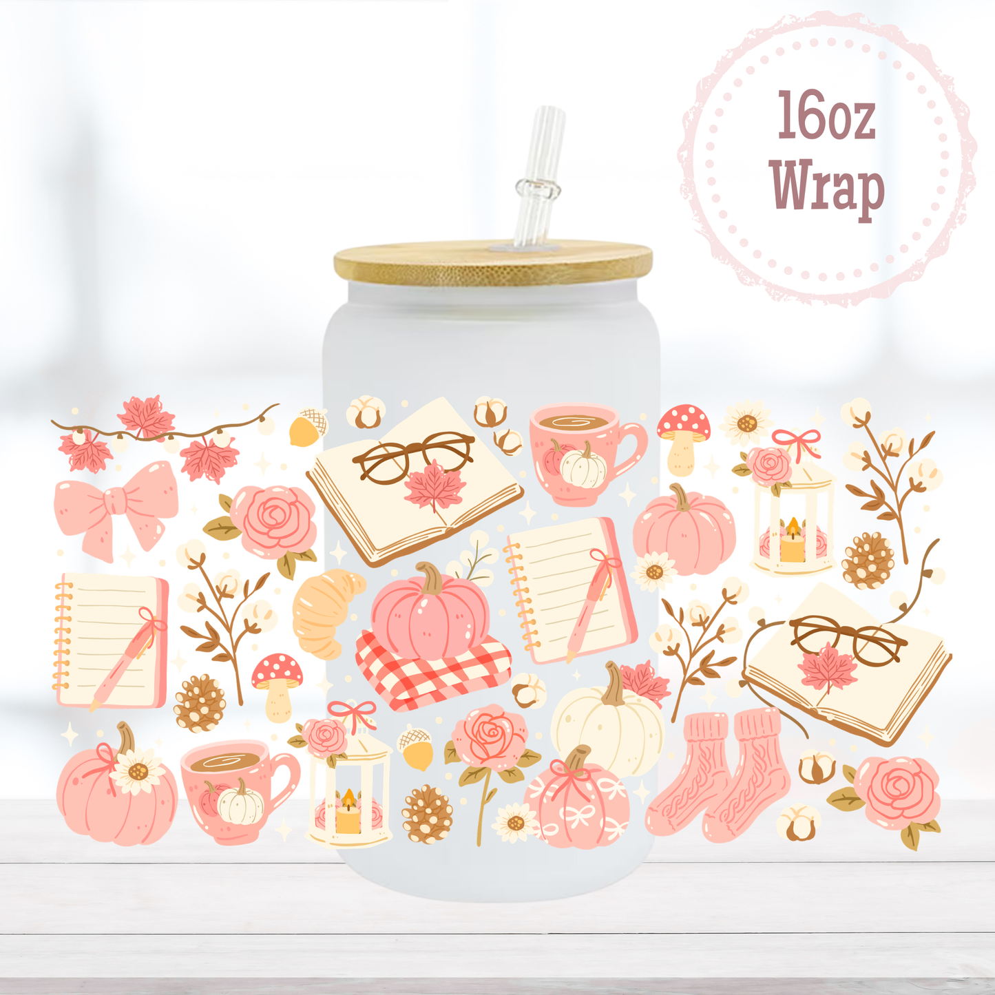 Pink Cottagecore Fall 16oz UVDTF Cup Wrap