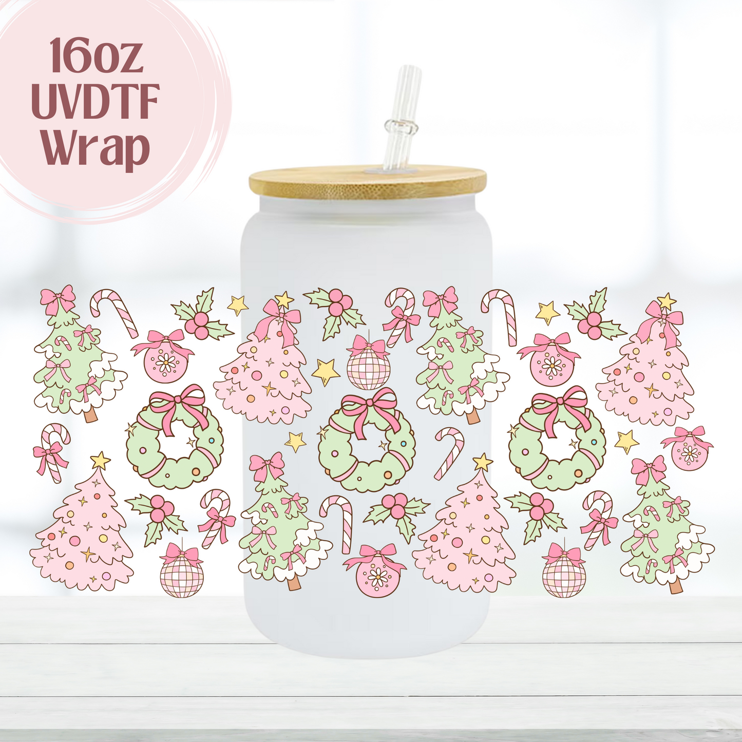 Pastel Christmas Trees 16oz UVDTF Cup Wrap