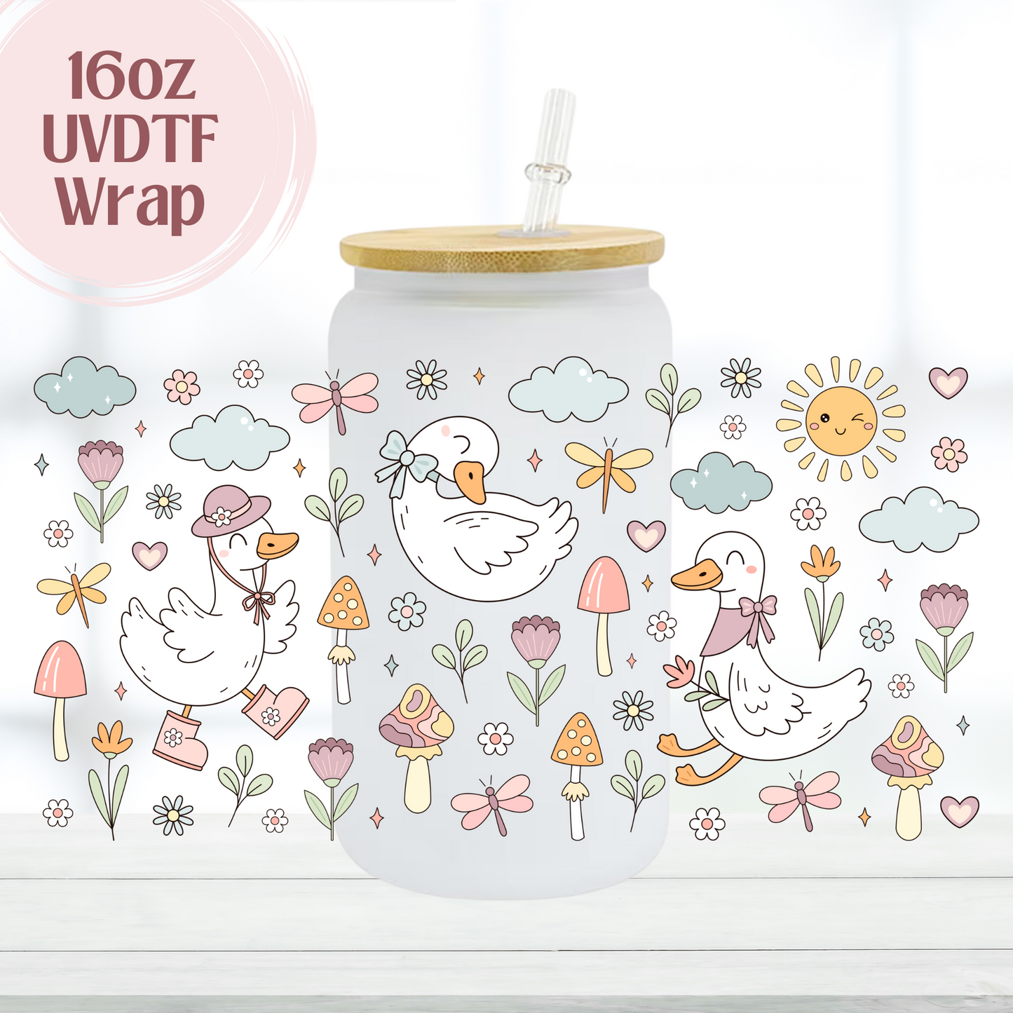Cute Geese 16oz UVDTF Cup Wrap