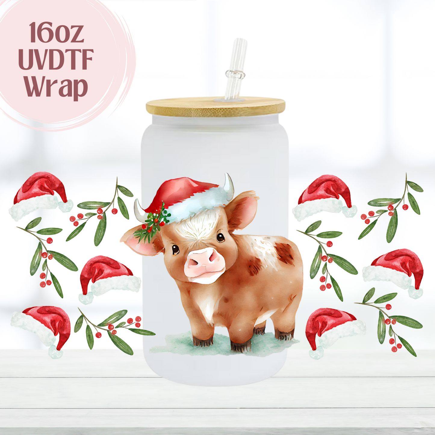 Highland Cow Christmas 16oz UVDTF Cup Wrap