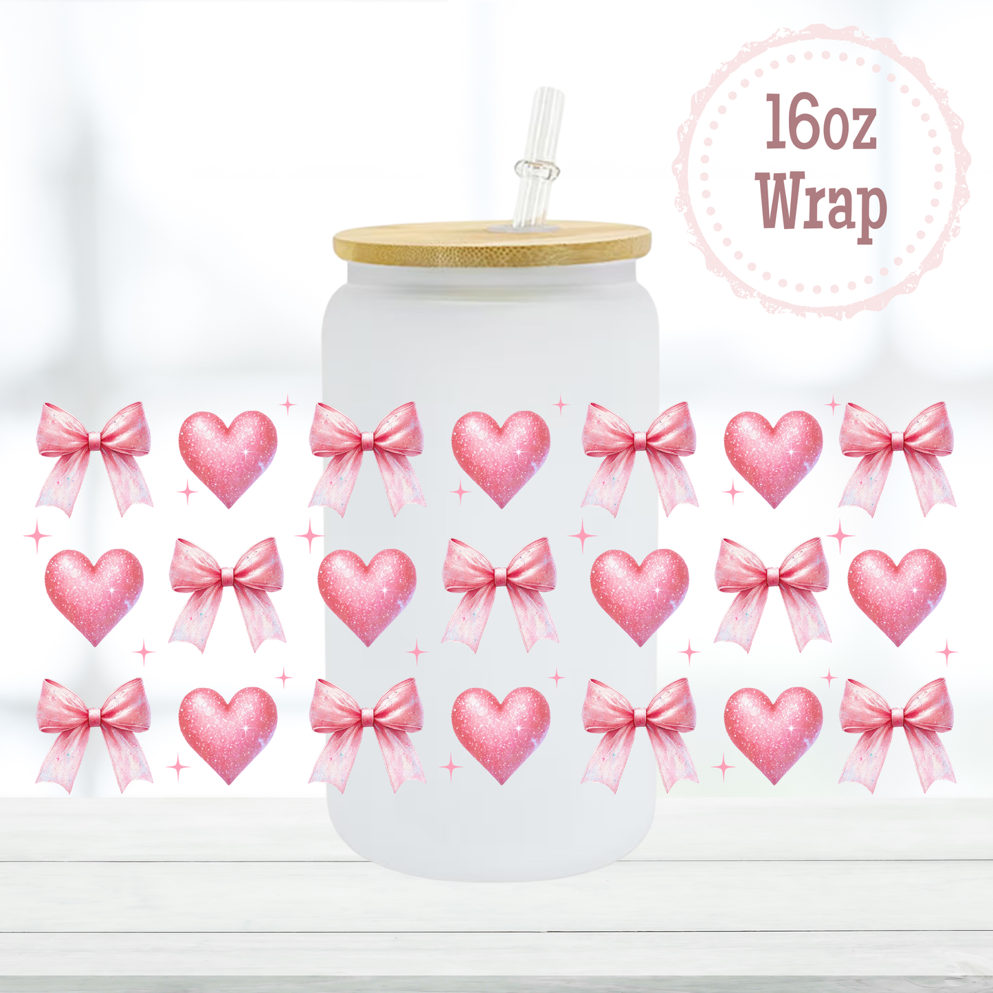 Glitter Hearts and Bows 16oz UVDTF Cup Wrap