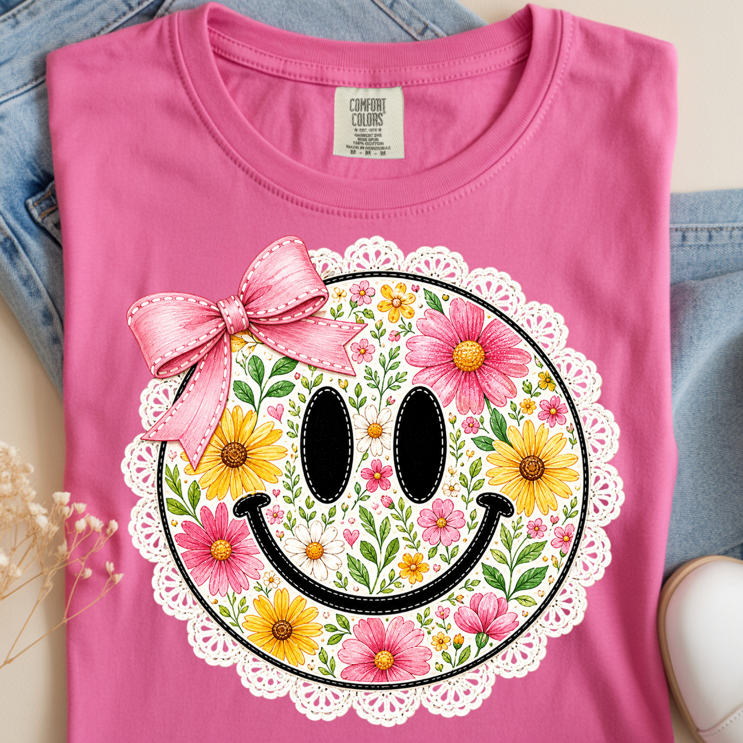 Lace Floral Smiley DTF Print