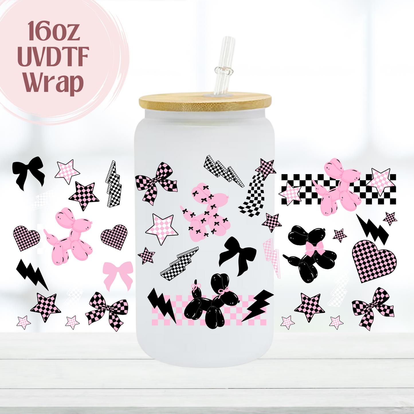 Pink Balloon Dogs 16oz UVDTF Cup Wrap
