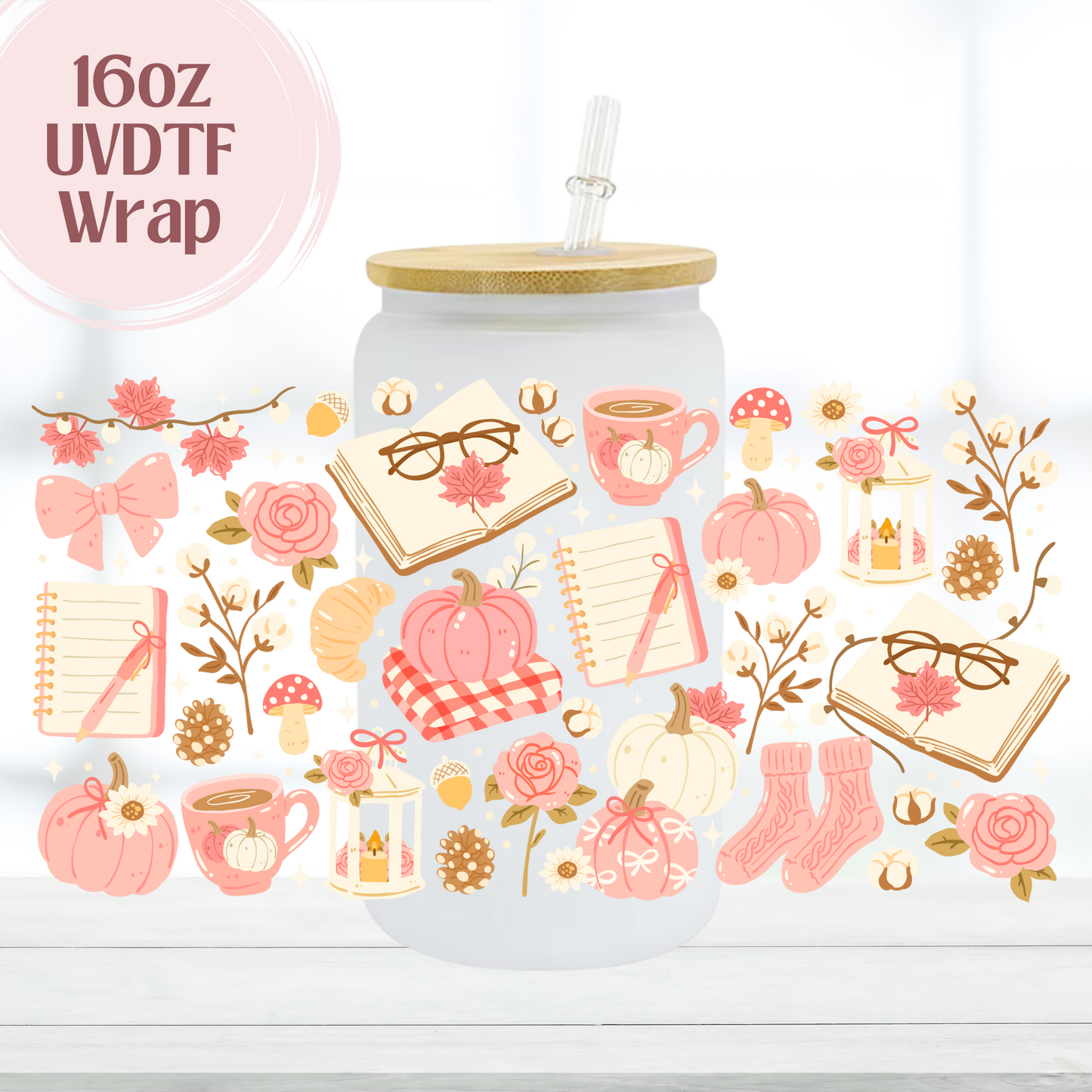 Pink Fall Cottagecore 16oz UVDTF Cup Wrap
