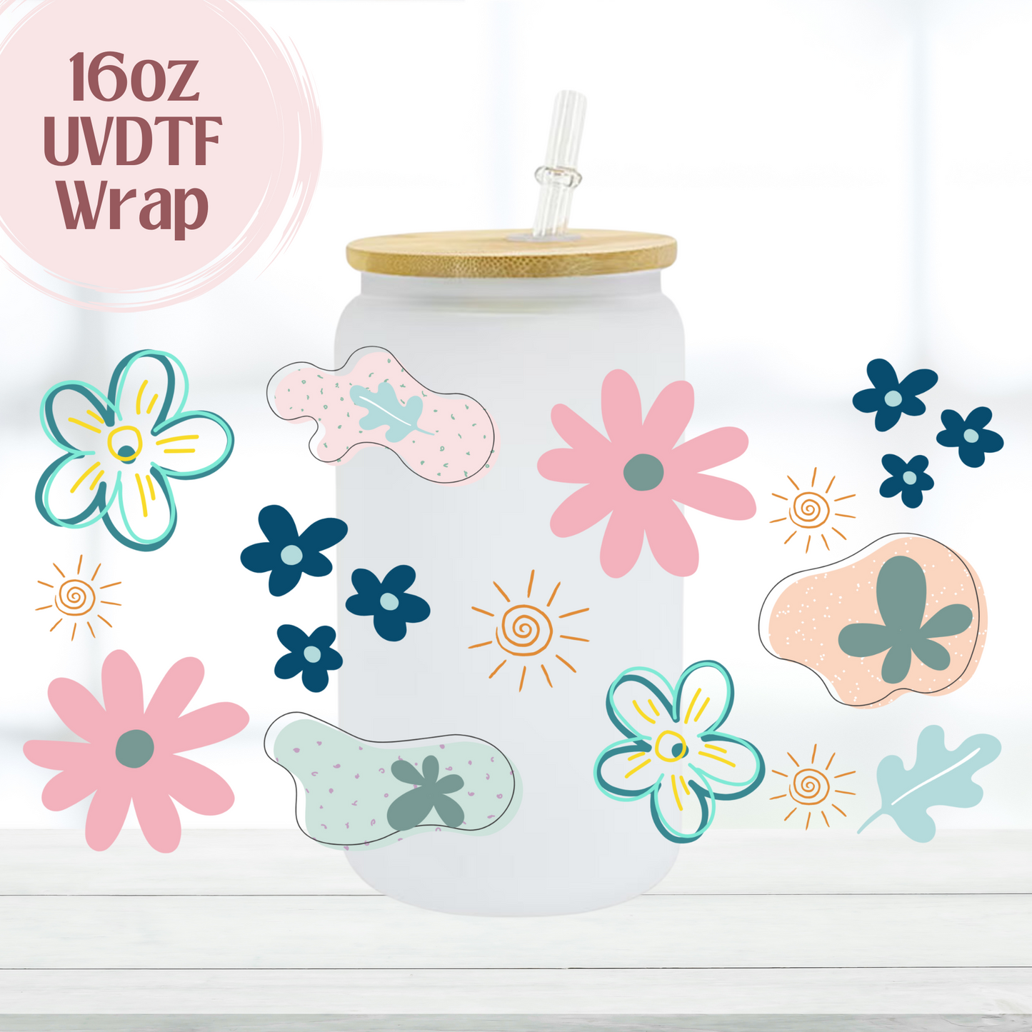 Pastel Flowers 16oz UVDTF Cup Wrap