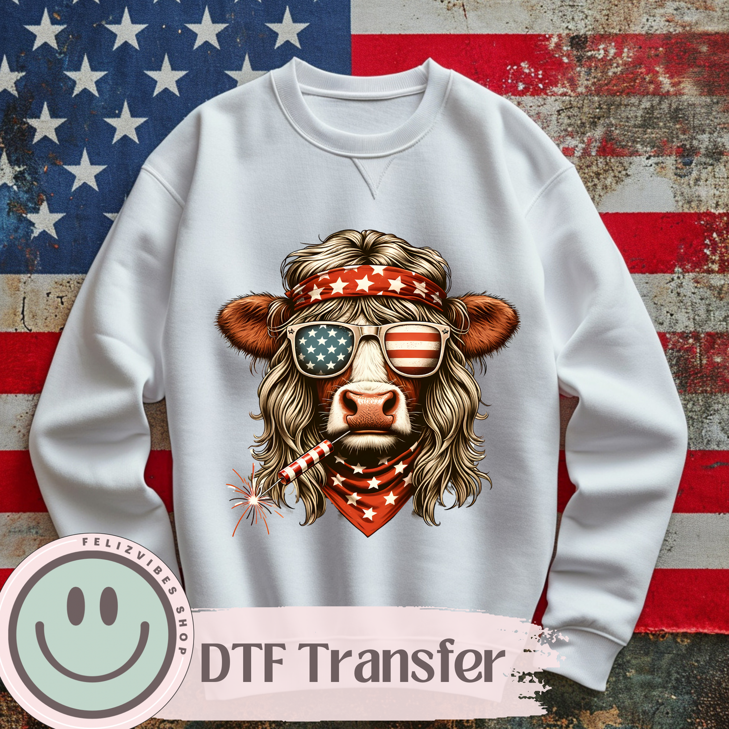 Patriotic Cow DTF Print