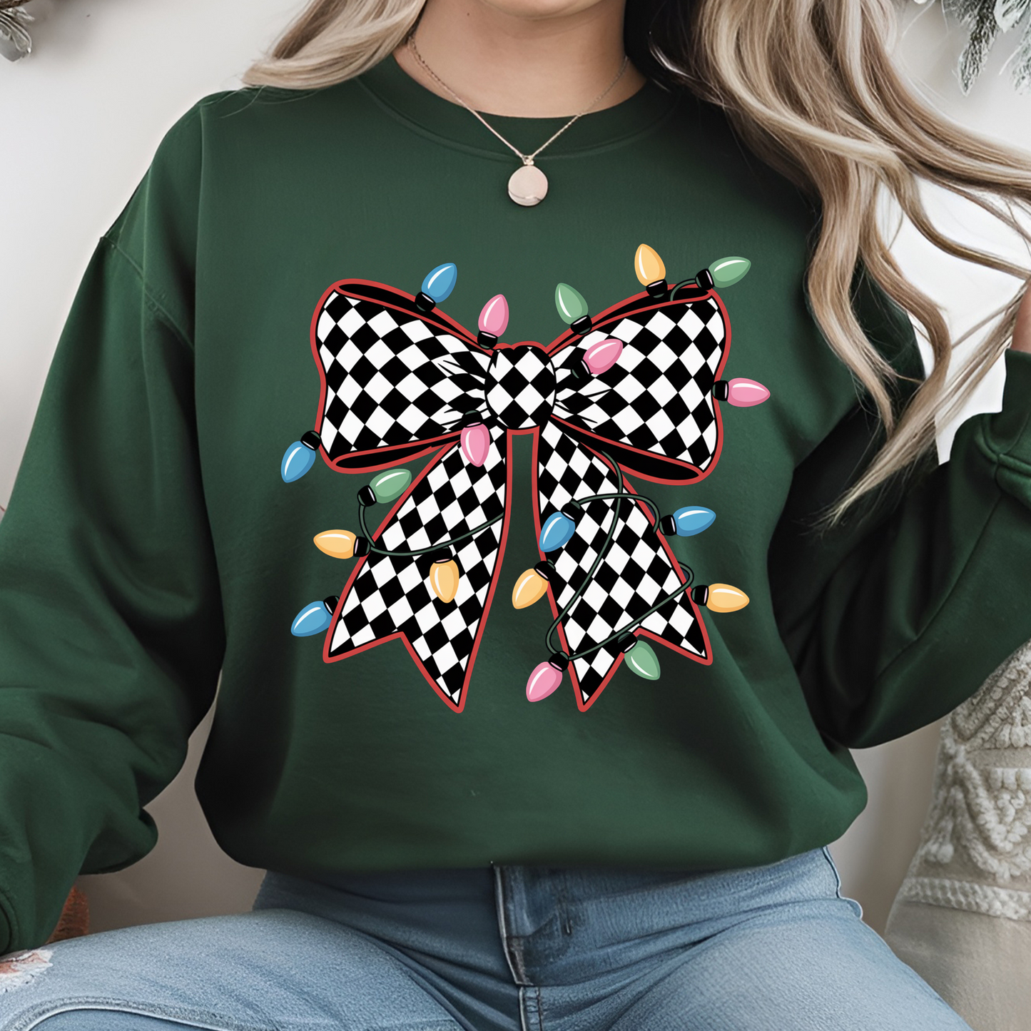 Checkered Lights Bow DTF Print