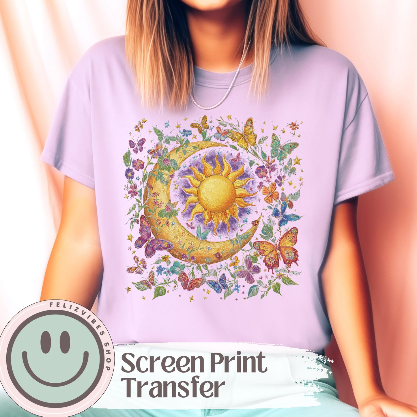 Boho Moon & Butterflies Screen Print