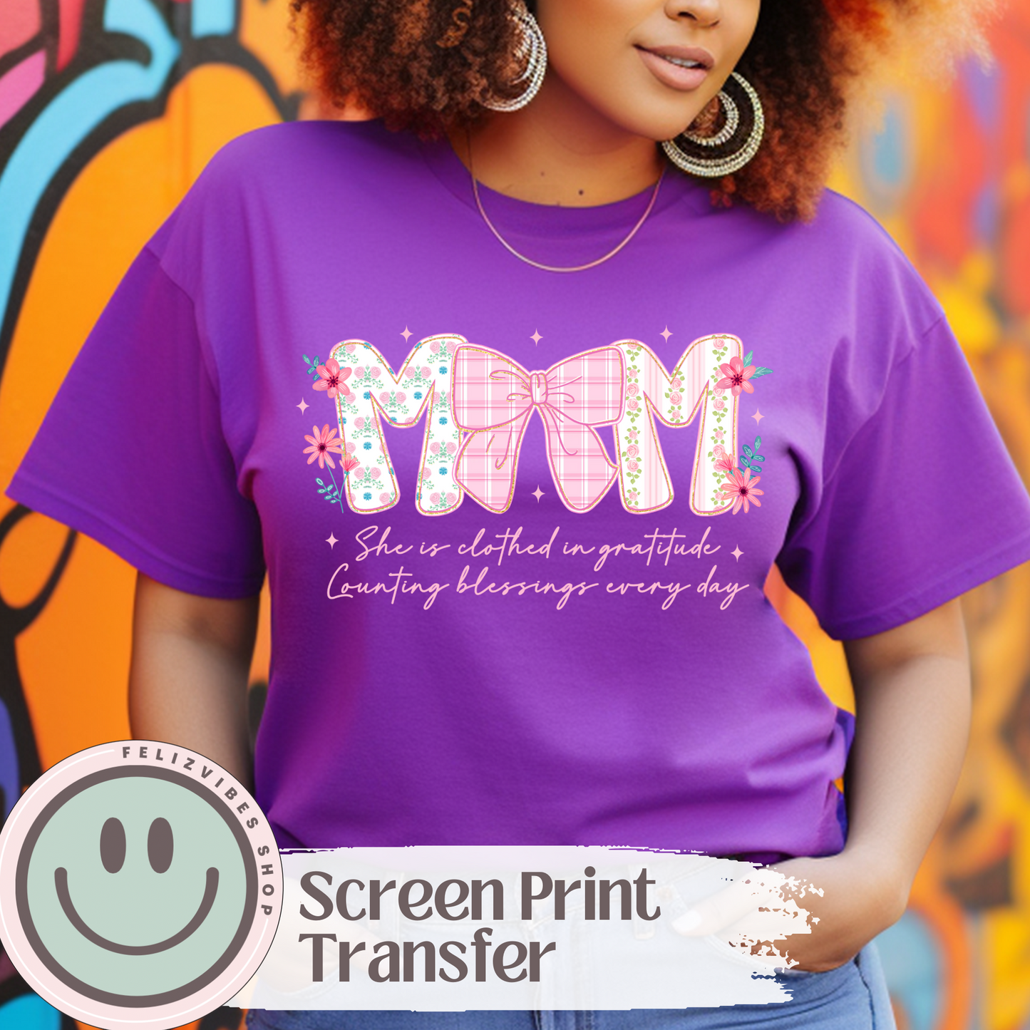 Mom Counting Blessings Screen Print