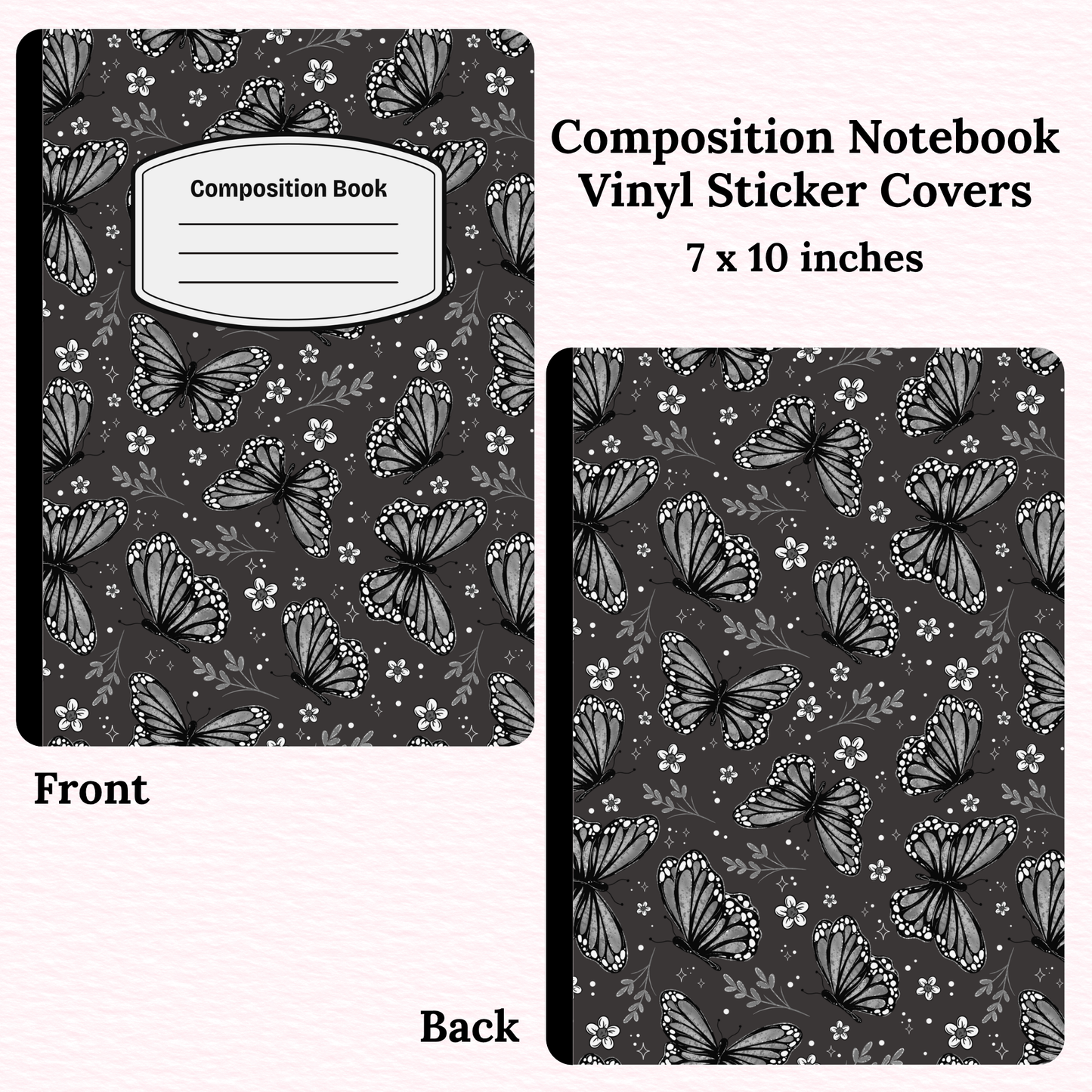 Black Butterflies Composition Notebook Vinyl Cover