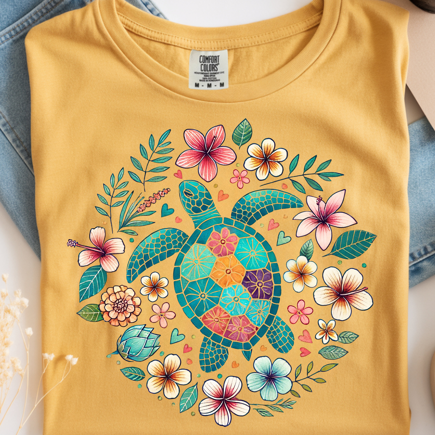 Floral Turtle DTF Print
