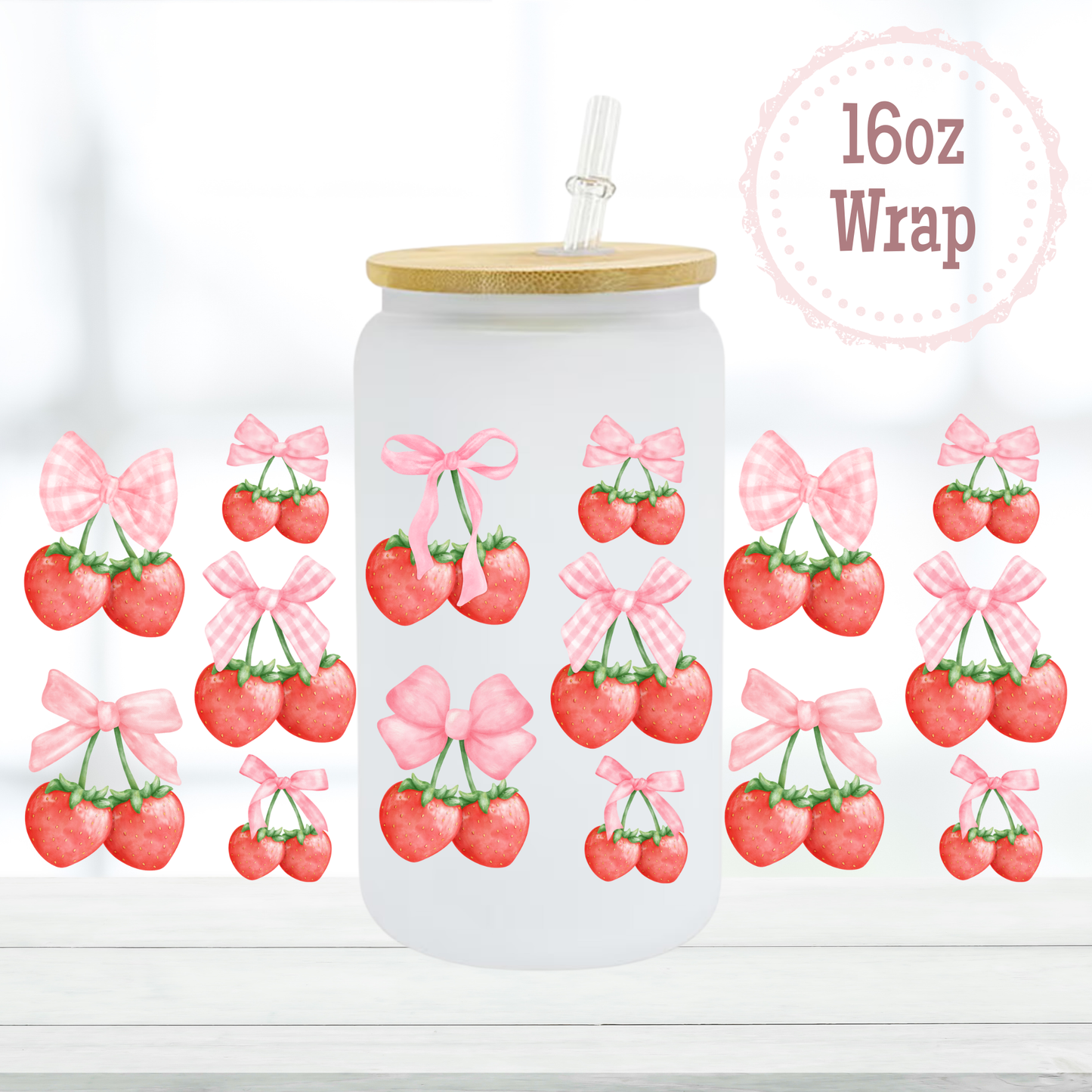 Coquette Strawberries 16oz UVDTF Cup Wrap