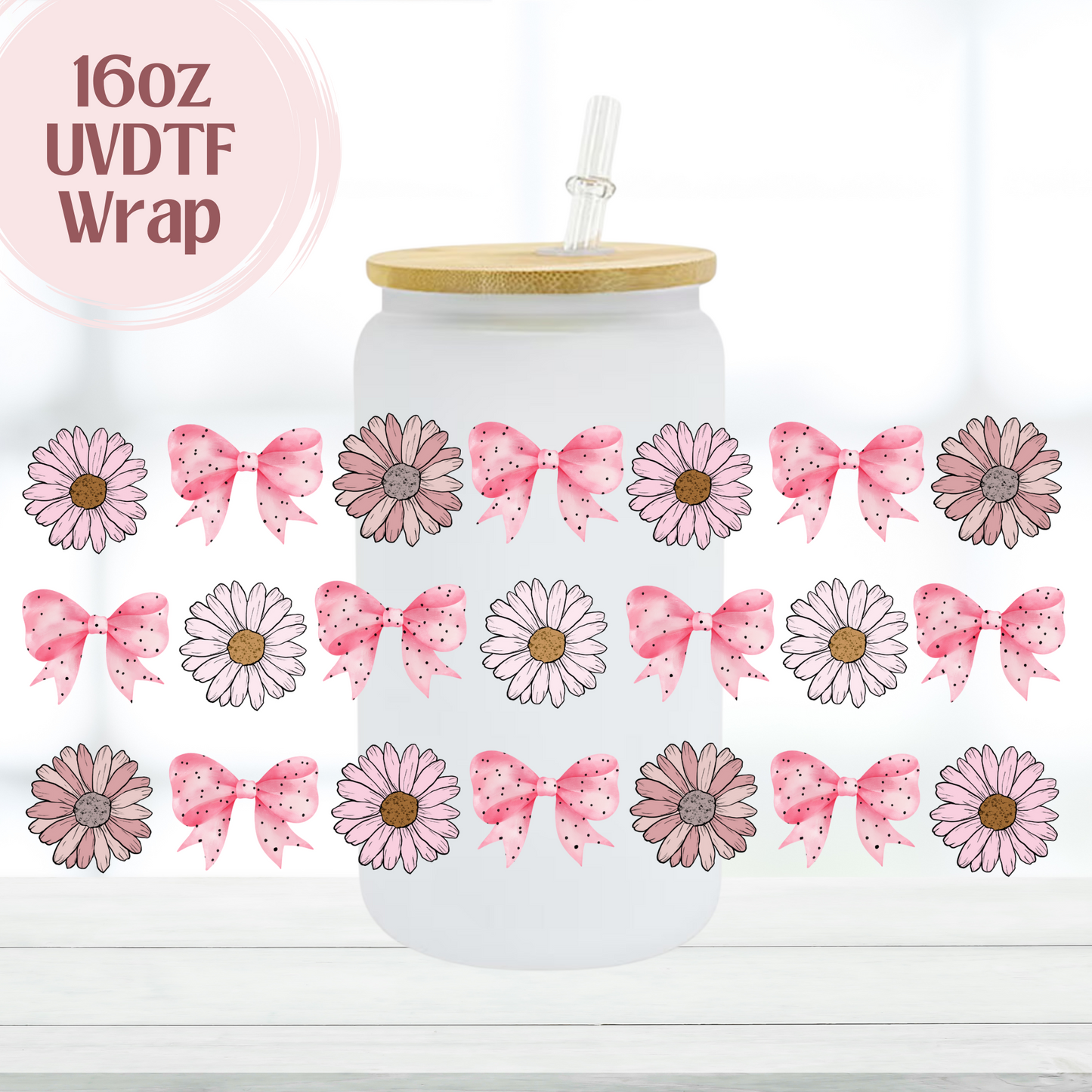 Pink Daisies and Bows 16oz UVDTF Cup Wrap