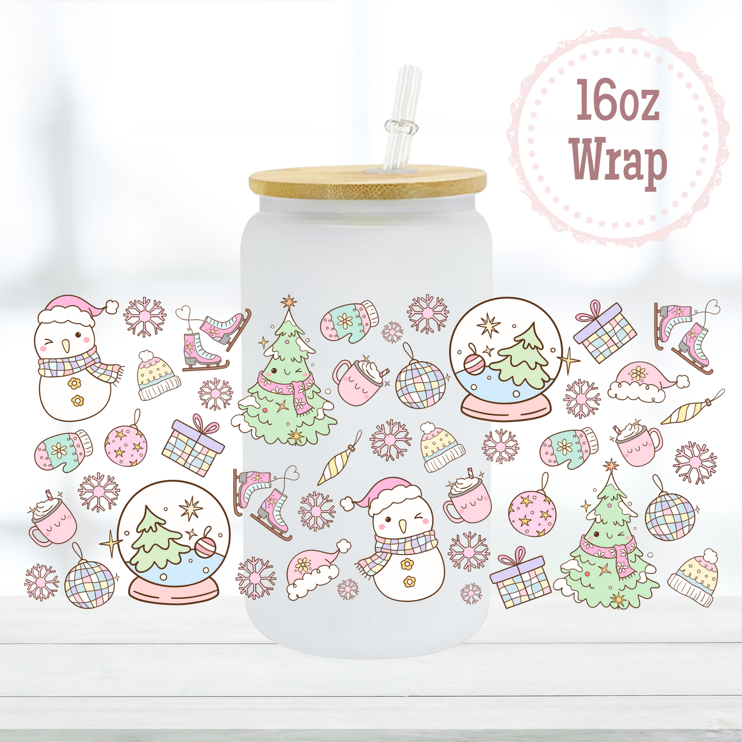 Pastel Cute Christmas 16oz UVDTF Cup Wrap