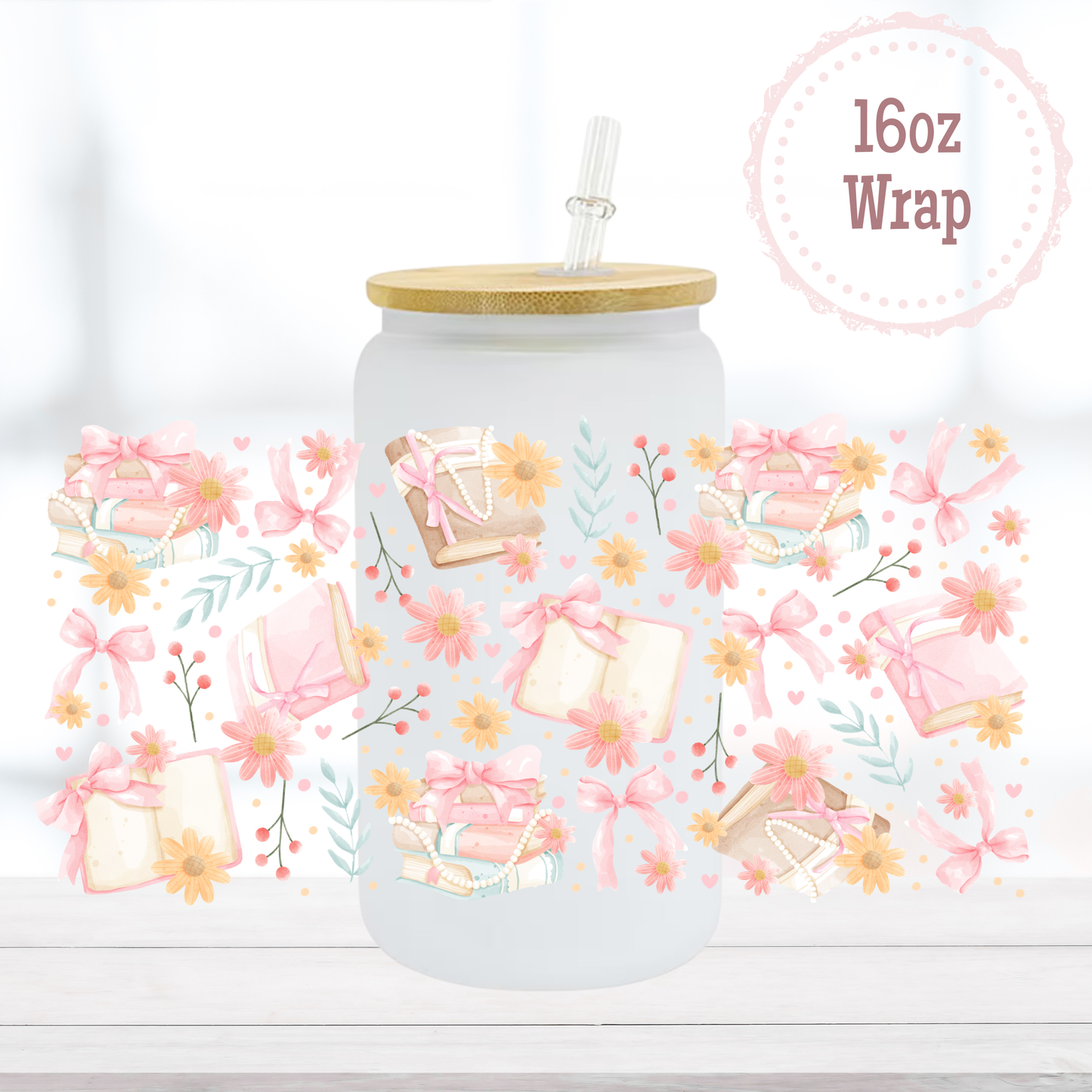 Floral Books 16oz UVDTF Cup Wrap