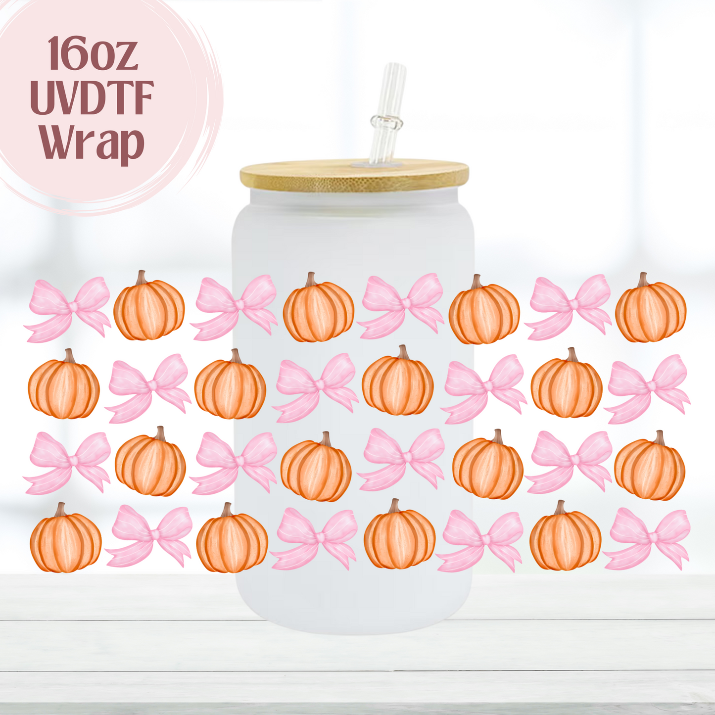 Pink Bows & Pumpkins 16oz UVDTF Cup Wrap