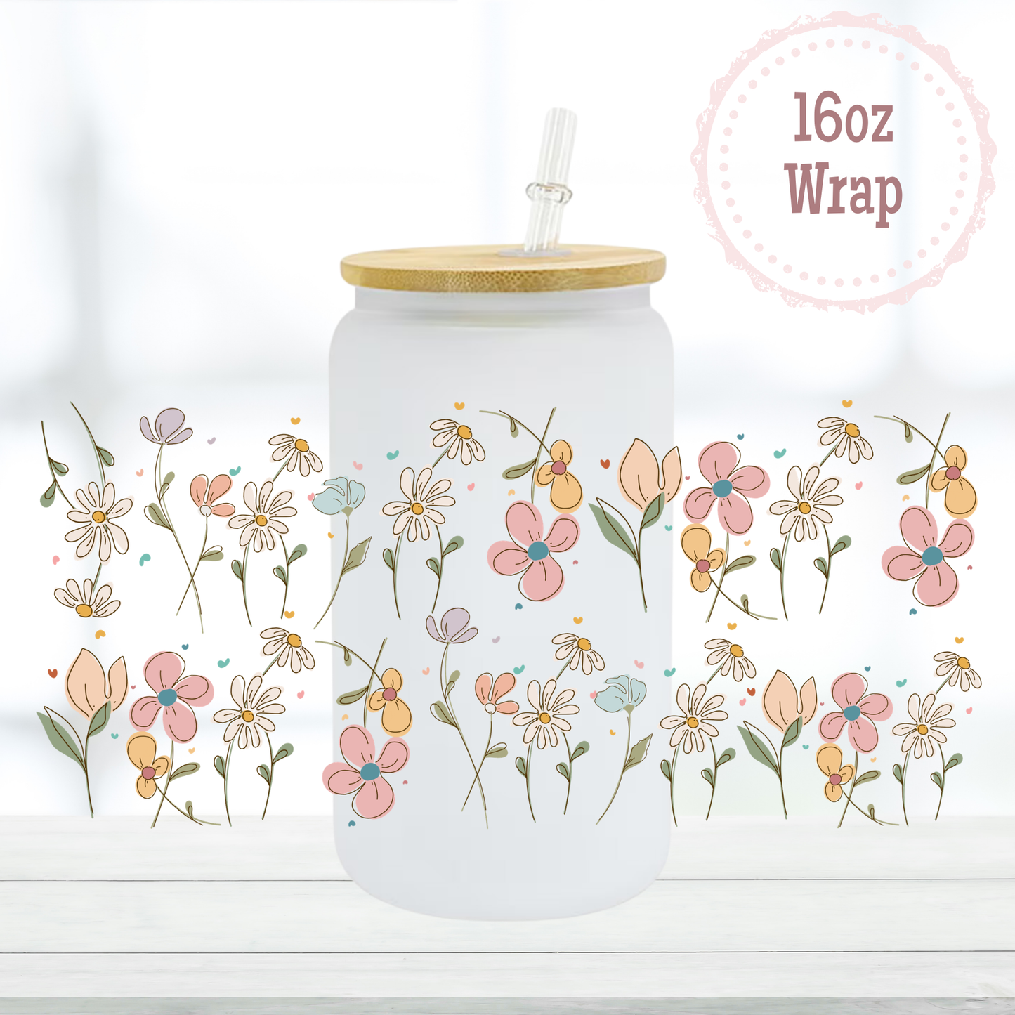 Pastel Flowers 16oz UVDTF Cup Wrap