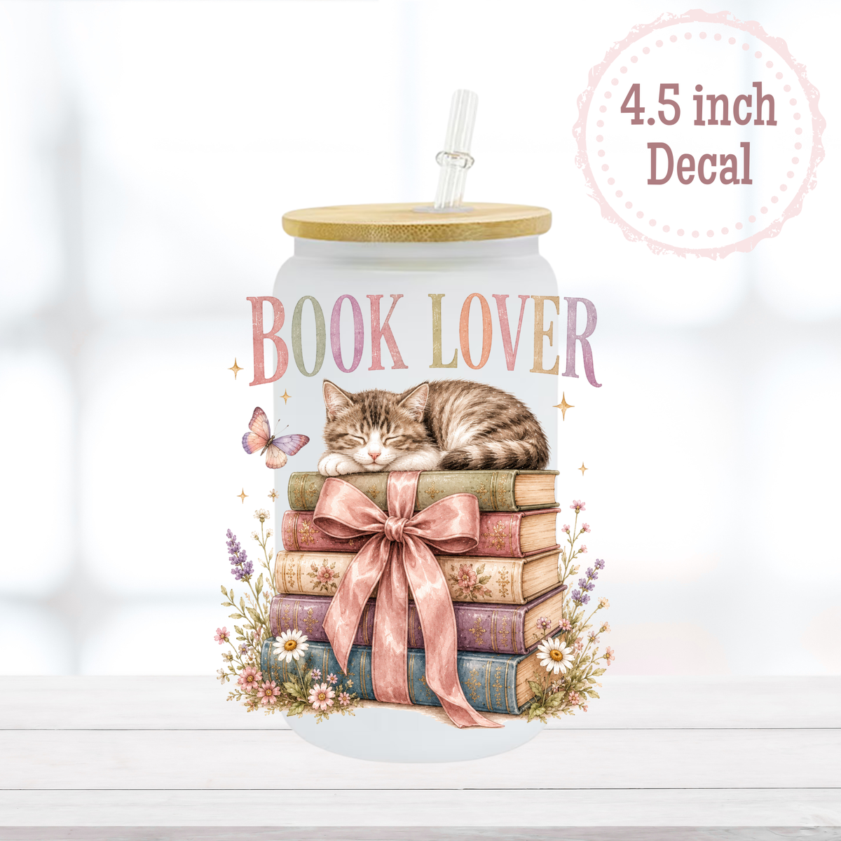 Book Lover Cat UVDTF Decal