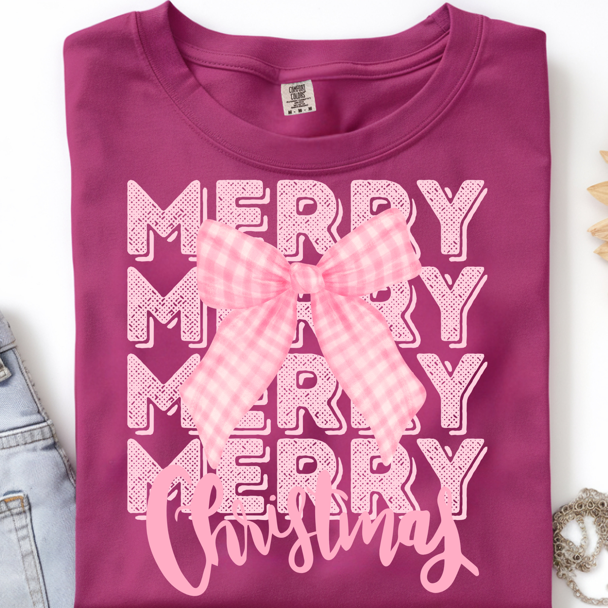 Merry Christmas Pink DTF Print Adult & Kids