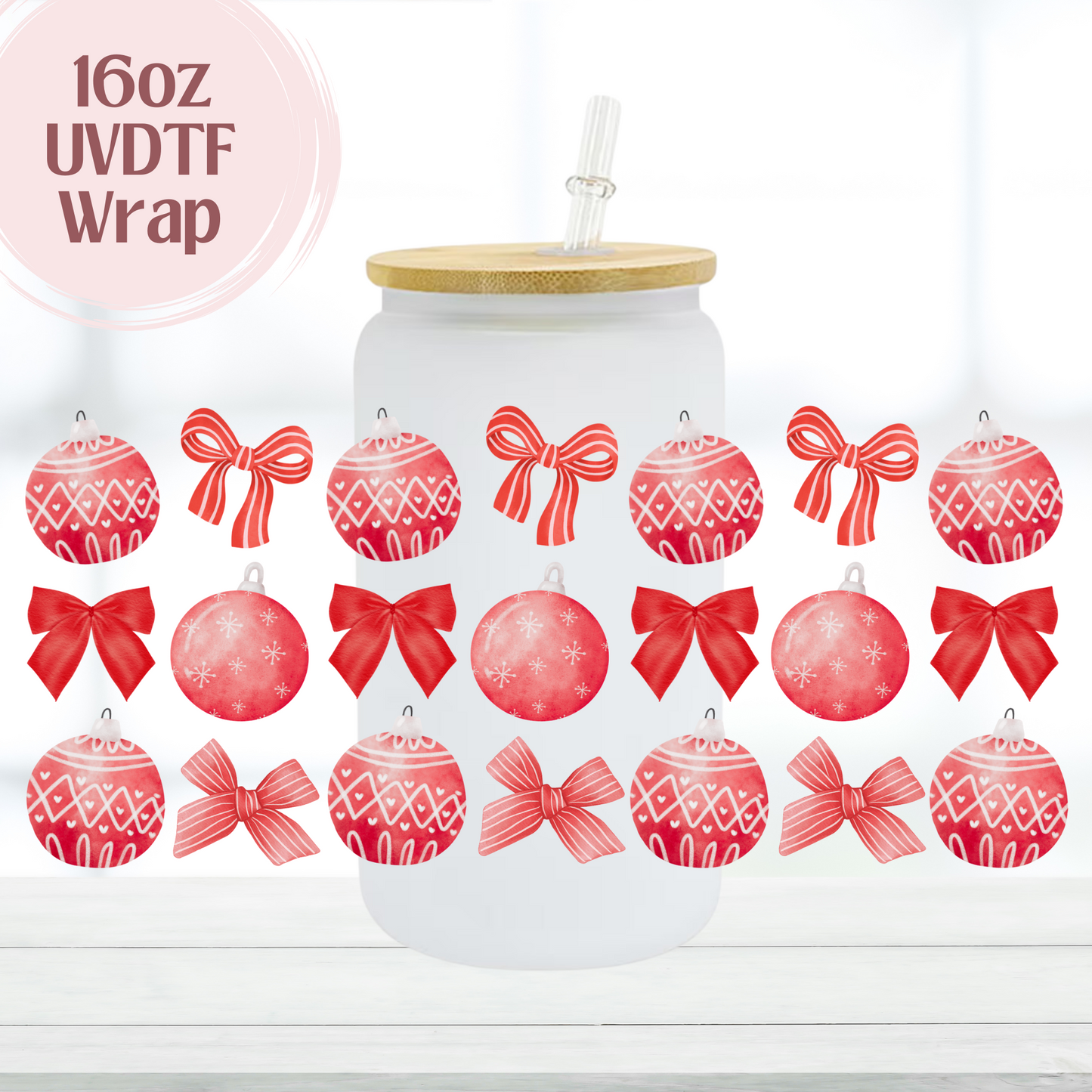 Red Ornaments 16oz UVDTF Cup Wrap