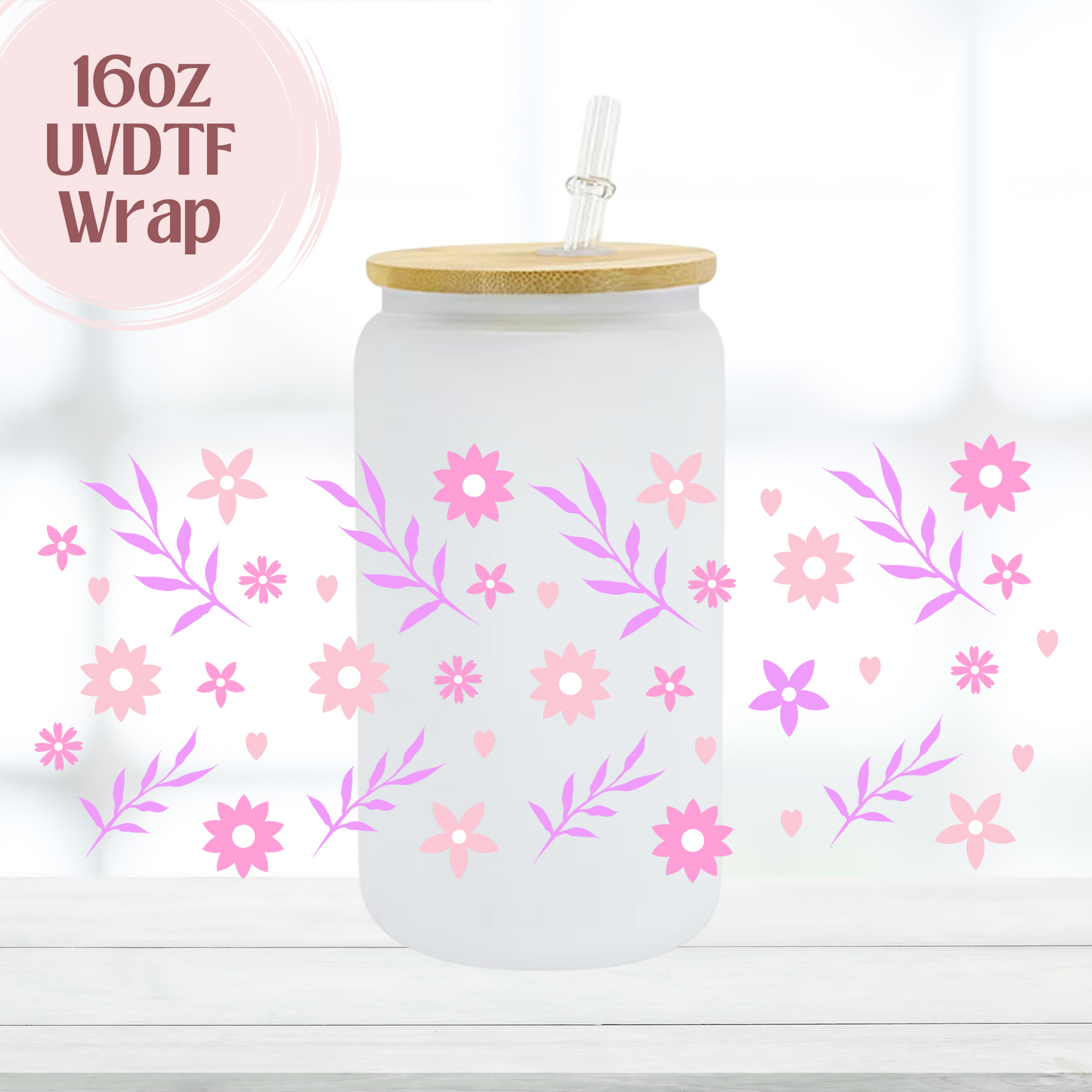 Purple & Pink Flowers 16oz UVDTF Cup Wrap