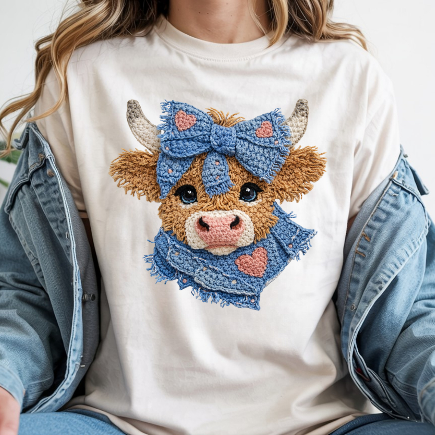 Faux Yarn Cow DTF Print