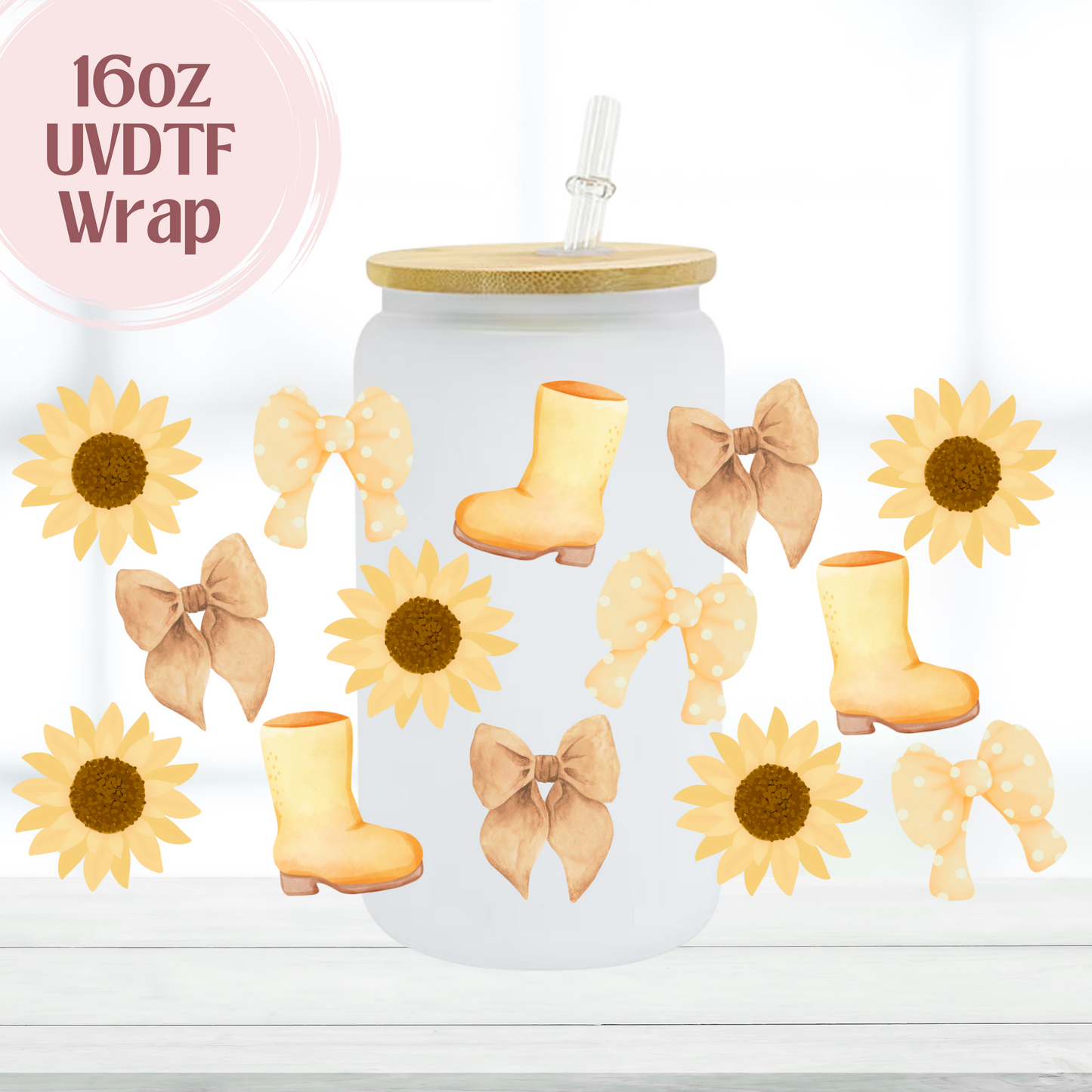 Sunflowers and Boots 16oz UVDTF Cup Wrap