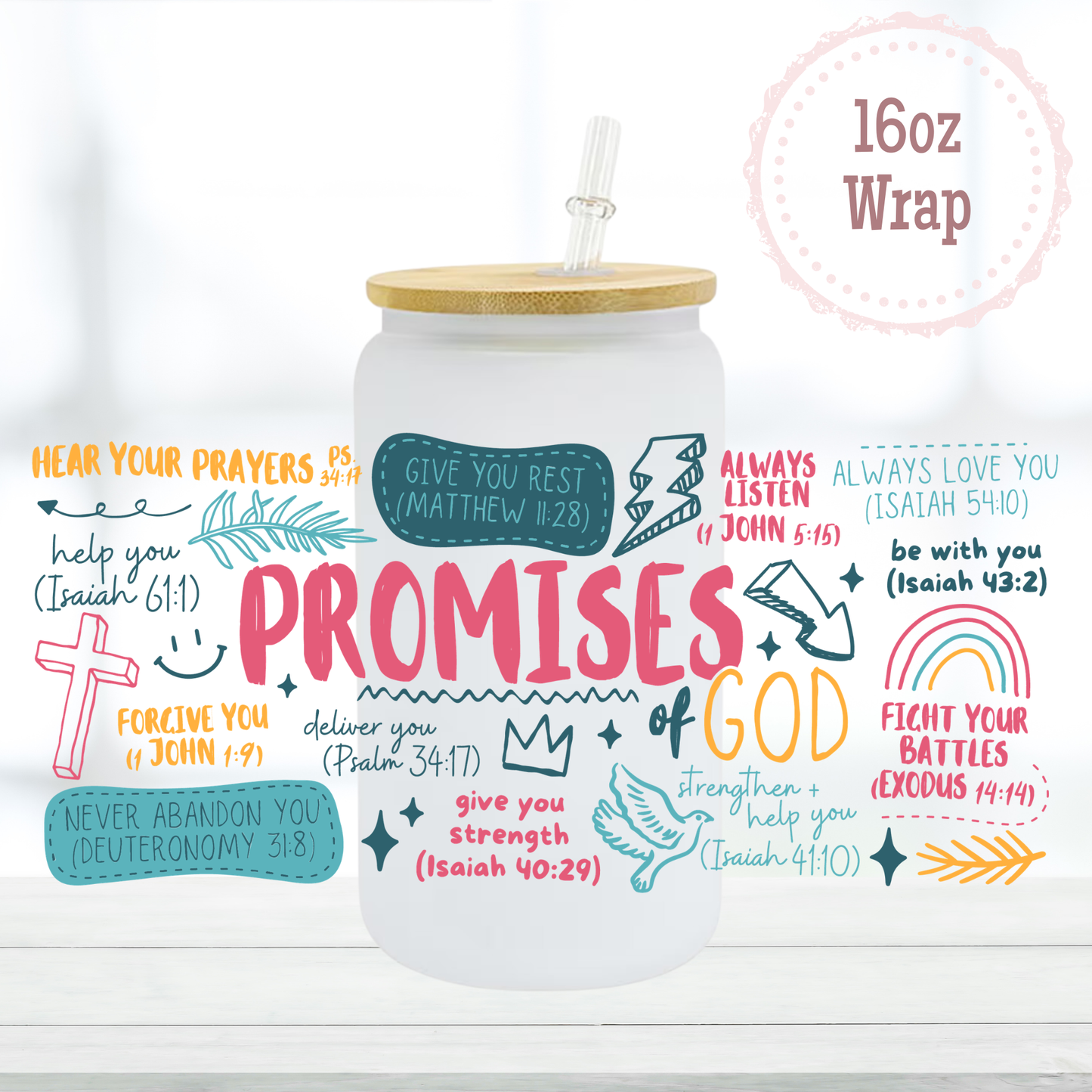 Promises of God Colors 16oz UVDTF Cup Wrap
