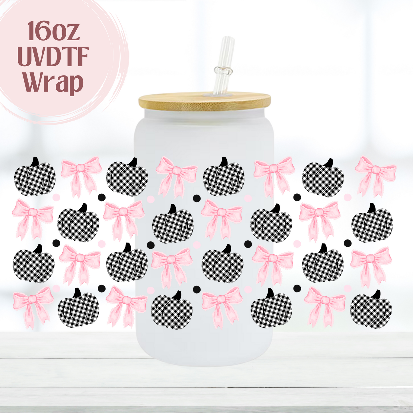 Pink Bows & Checkered Pumpkins 16oz UVDTF Cup Wrap
