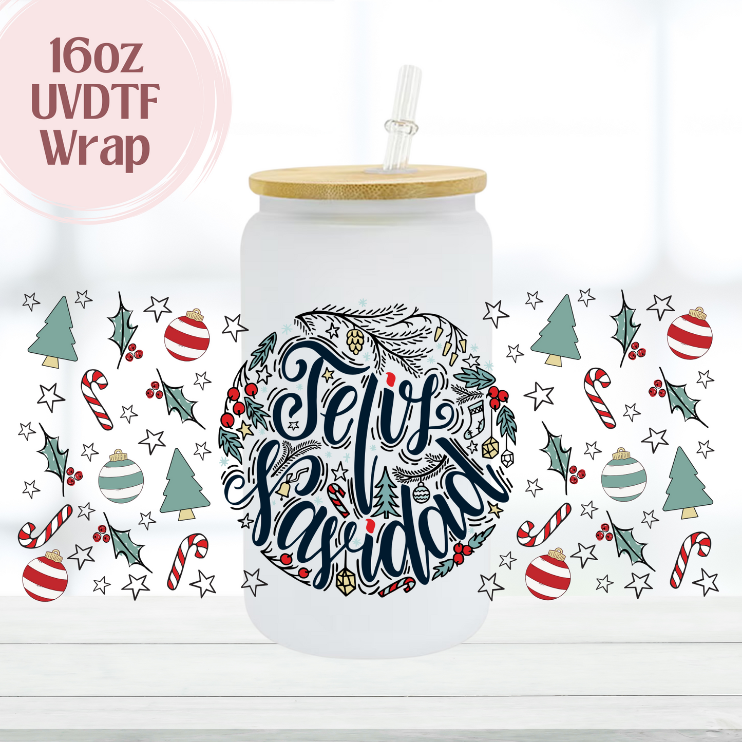 Feliz Navidad 16oz UVDTF Cup Wrap