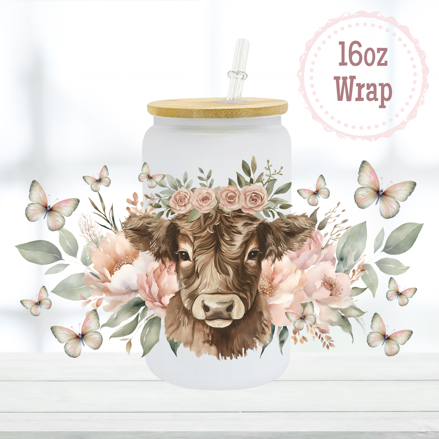 Floral Cow 16oz UVDTF Cup Wrap